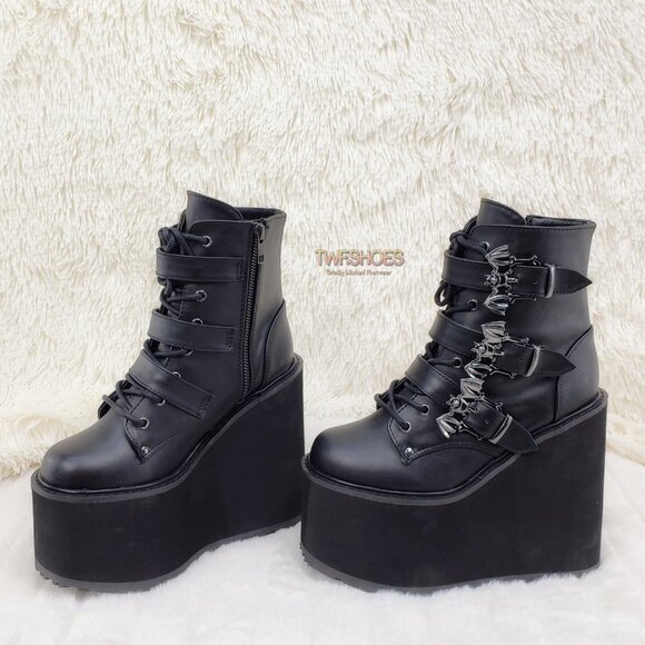 Swing 103 Goth Punk Platform Wedge Ankle Boots - Picture 3 of 14